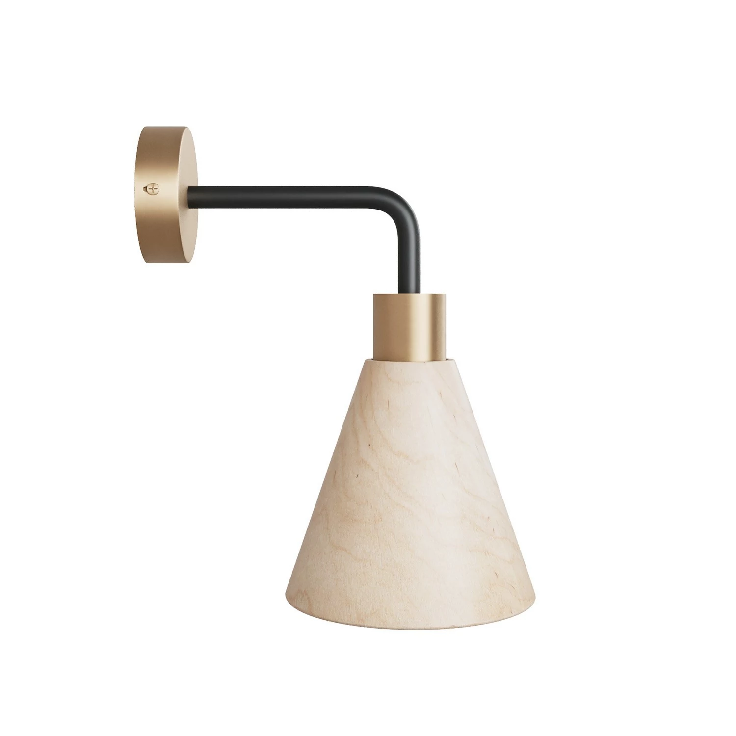 Lampe Fermaluce avec abat-jour en bois de forme conique et extension courbée