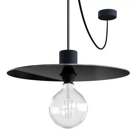 EIVA ELEGANT Lampe à suspension avec 5 m câble textile, abat-jour Ellepì, rosace et douille en silicone IP65 étanche - Noir