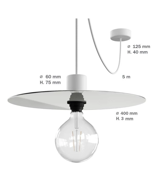 EIVA ELEGANT Lampe à suspension avec 5 m câble textile, abat-jour Ellepì, rosace et douille en silicone IP65 étanche