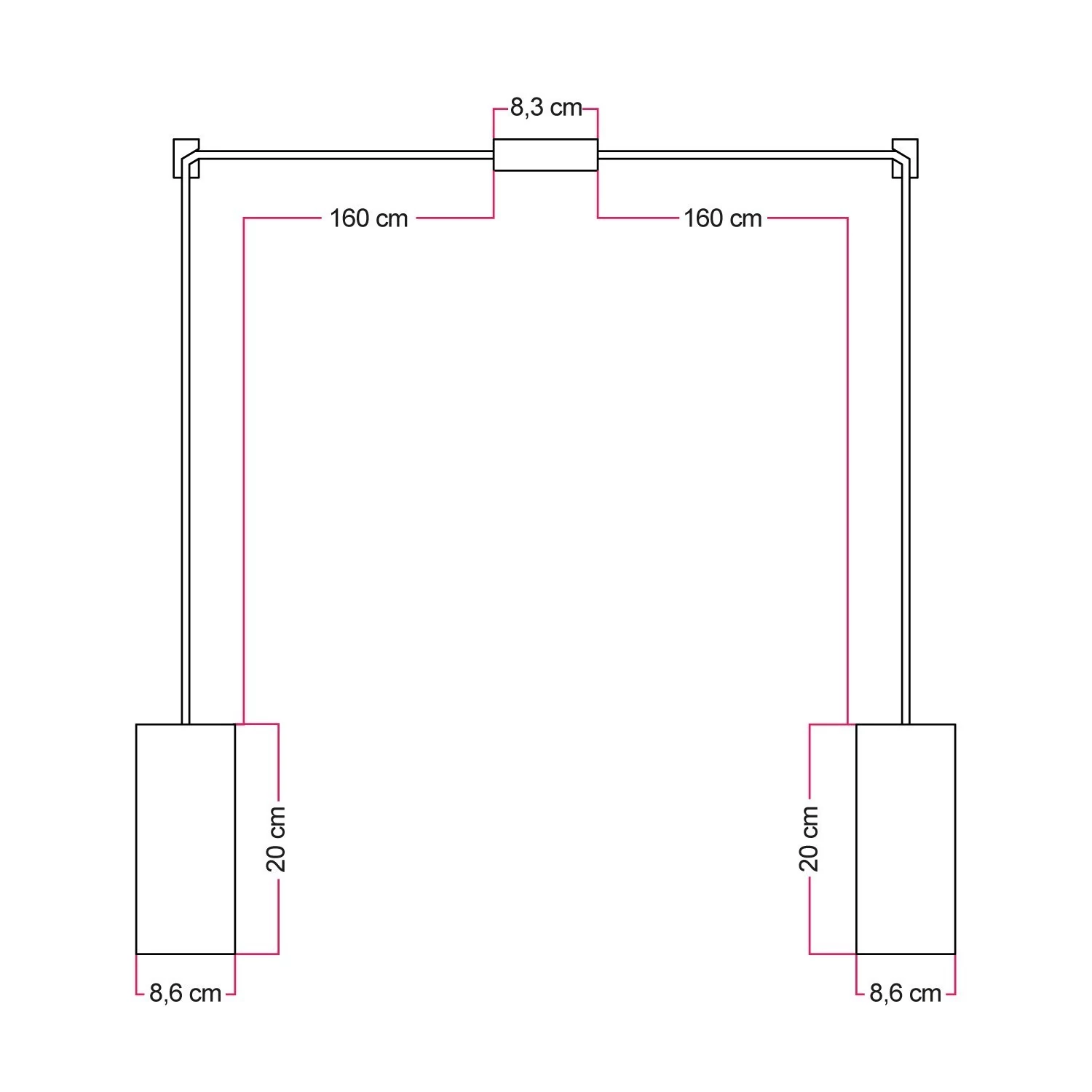 Lampe à suspension à 2 bras avec abat-jours en bois pour projecteur Tub-E27