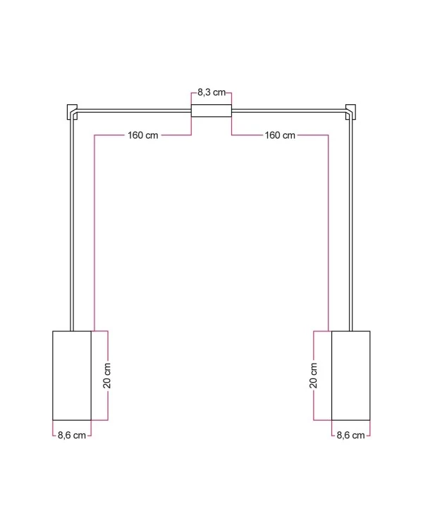 Lampe à suspension à 2 bras avec abat-jours en bois pour projecteur Tub-E27