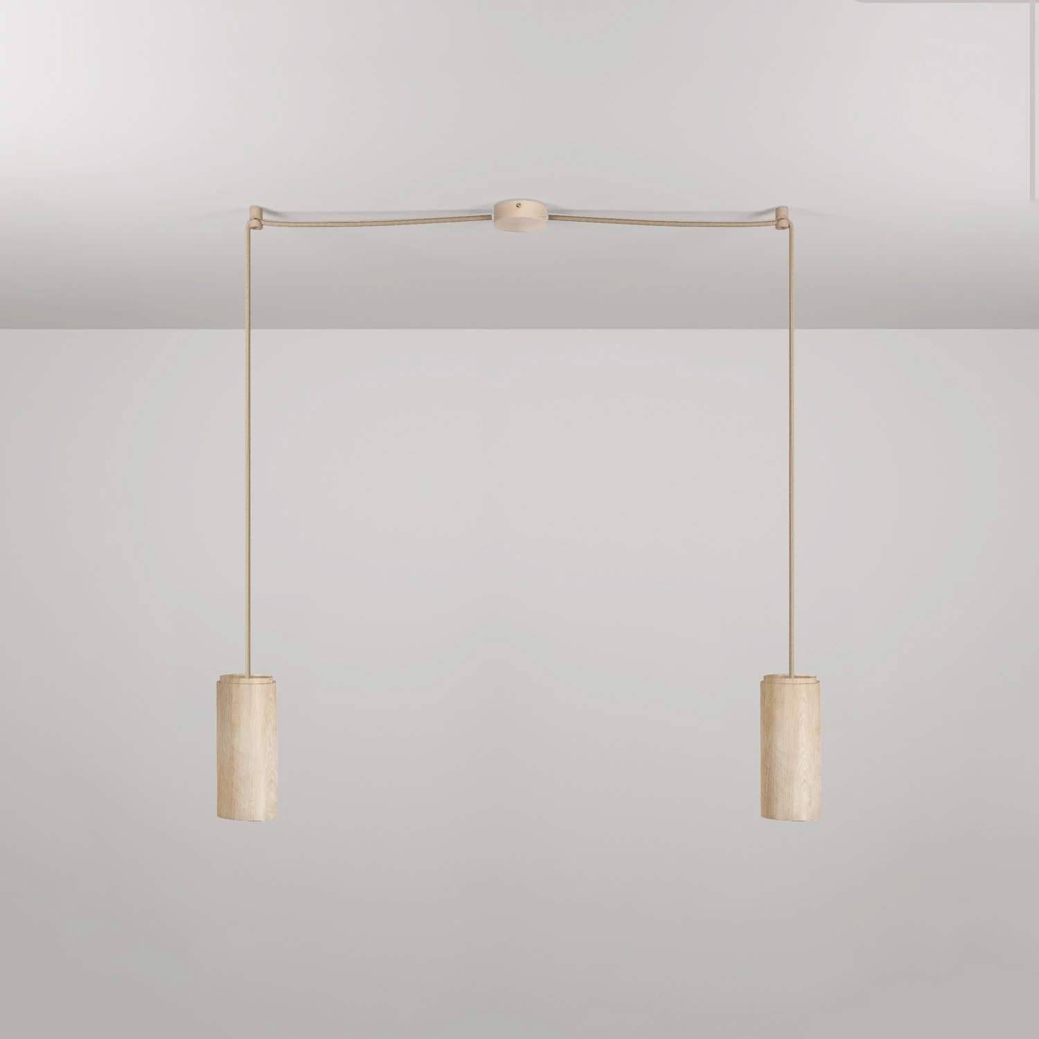 Lampe à suspension à 2 bras avec abat-jours en bois pour projecteur Tub-E27