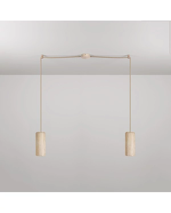 Lampe à suspension à 2 bras avec abat-jours en bois pour projecteur Tub-E27