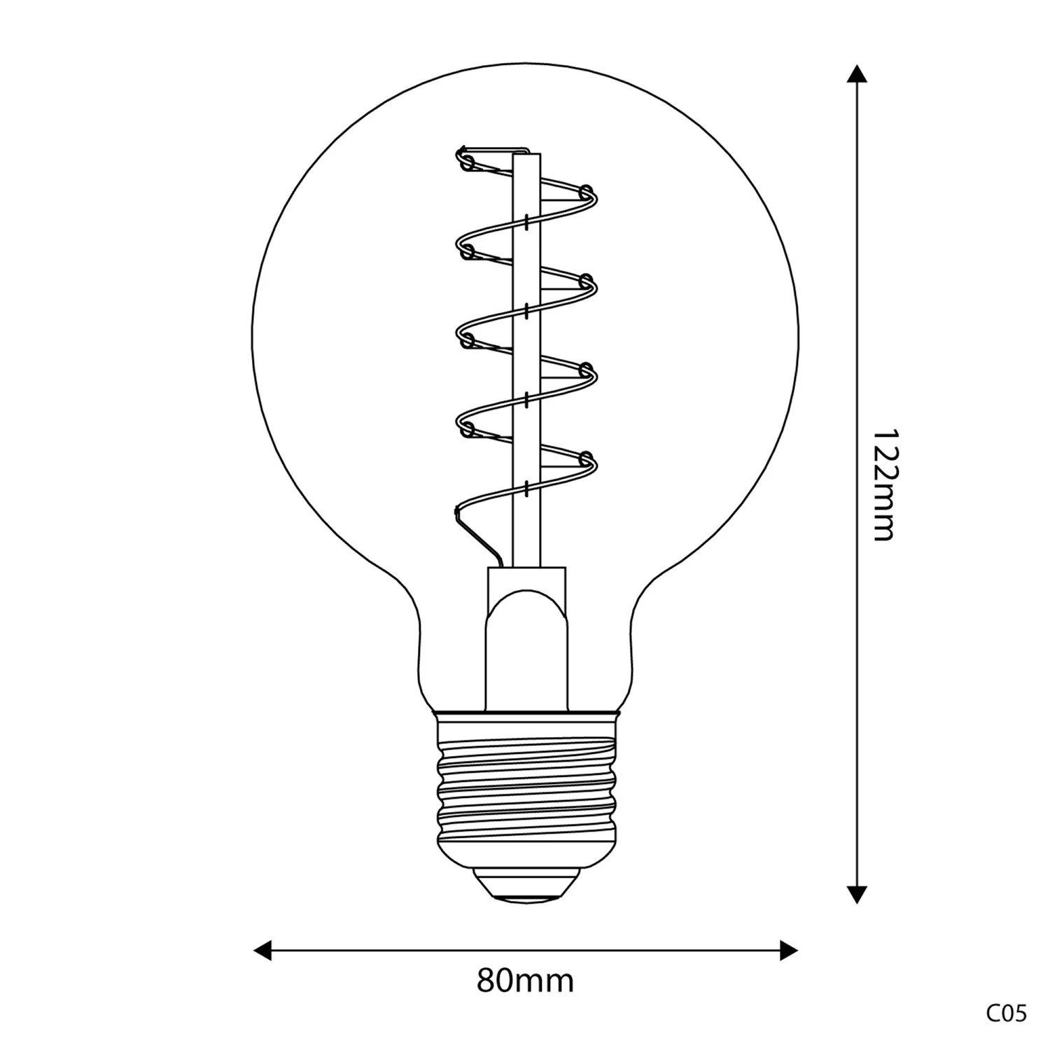 Ampoule Dorée LED Carbon Line avec filament en spirale Globe G80 4W 250Lm E27 1800K Dimmable - C05