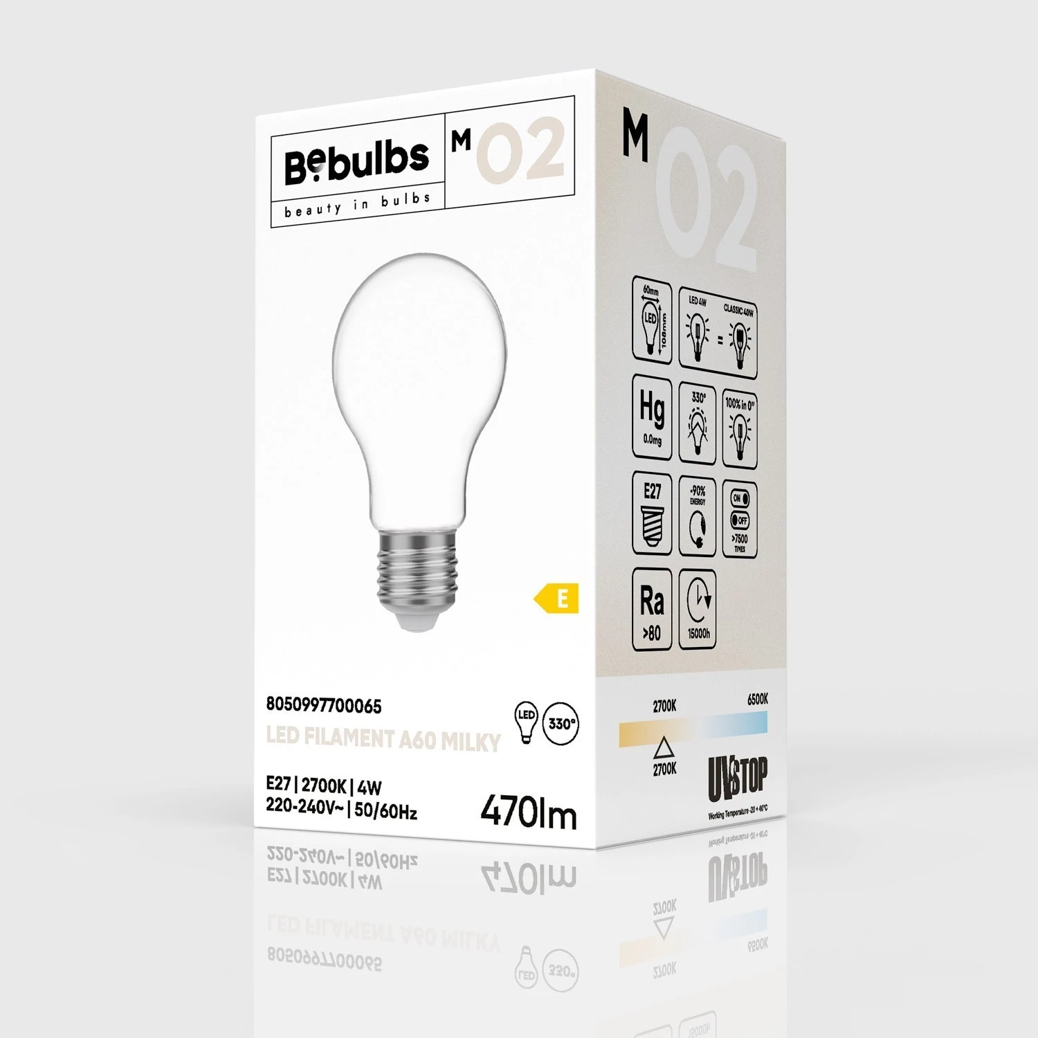 Ampoule LED Milky Goutte A60 4W 470Lm E27 2700K - M02