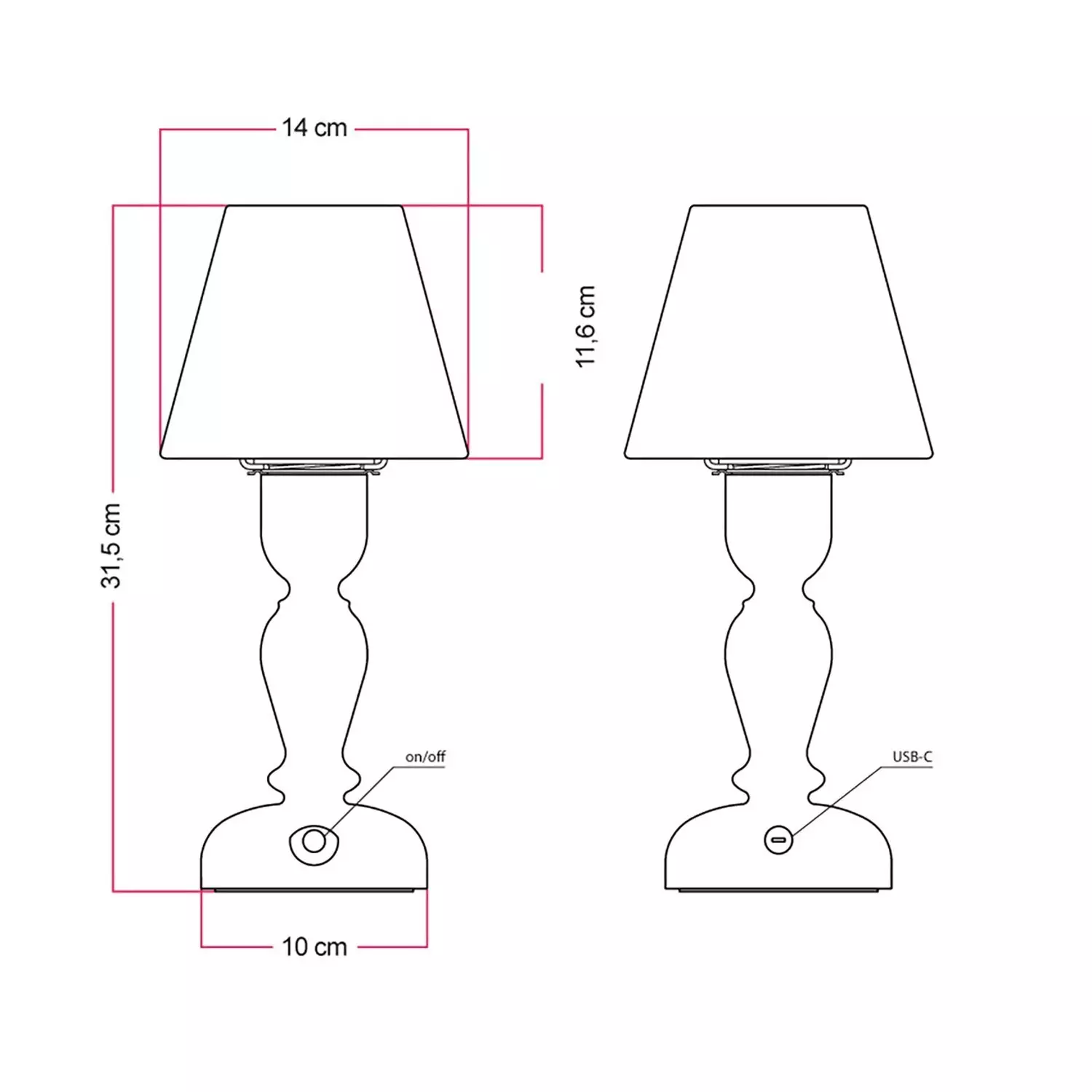 Lampe portable et rechargeable Cabless14 avec ampoule goutte et abat-jour