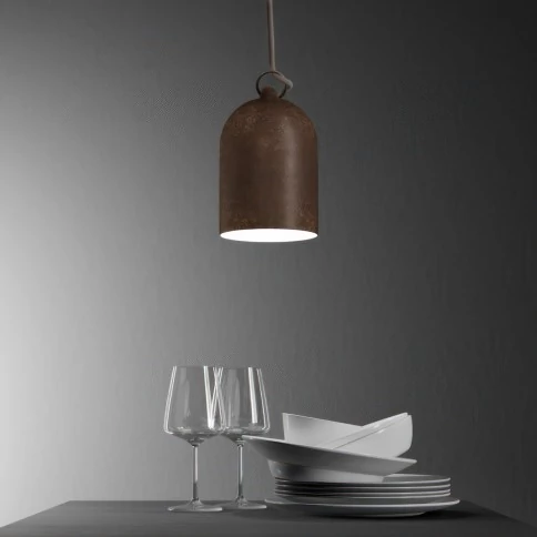 Suspension fabriquée en Italie avec câble textile, abat-jour Mini Cloche XS en céramique - complète avec ampoule