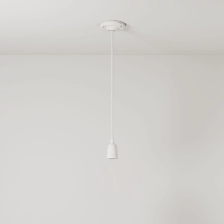 Suspension fabriquée en Italie avec câble textile et finition porcelaine colorée - Blanc