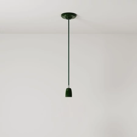 Suspension fabriquée en Italie avec câble textile et finition porcelaine colorée - Vert