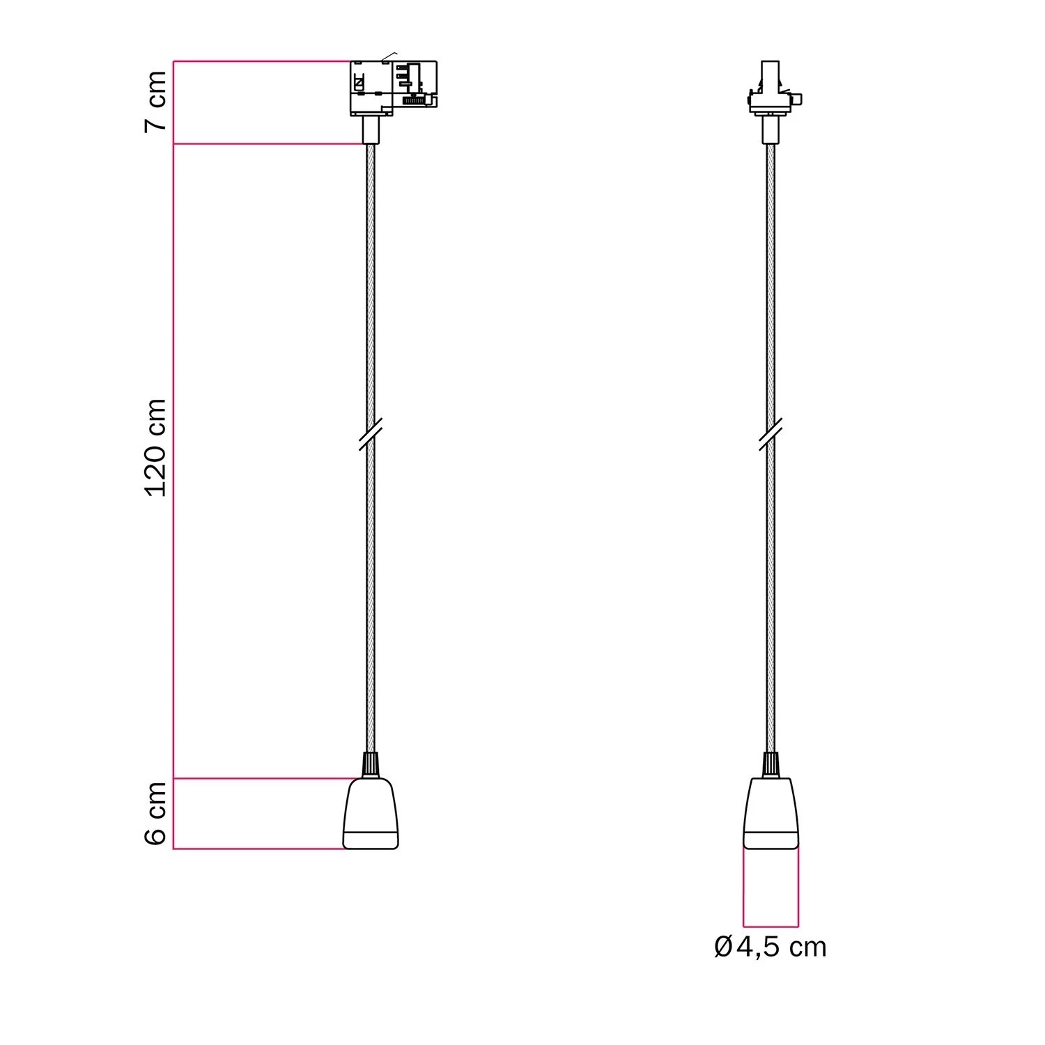Suspension pour rail avec finition en porcelaine colorée
