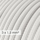 Multiprise française avec câble en tissu blanc brillant et fiche Schuko avec anneau