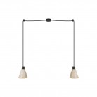 Lampe à suspension multiple à 2 bras avec abat-jours coniques en bois