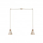 Lampe à suspension multiple à 2 bras avec abat-jours coniques en bois