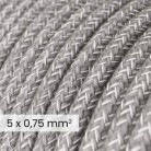 Câble électrique DALI en textile 5x0,75 mm² en Lin Mélangé Gris - Câble décoratif pour installations d'éclairage RN02