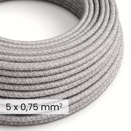 Câble électrique DALI en textile 5x0,75 mm² en Lin Mélangé Gris - Câble décoratif pour installations d'éclairage RN02