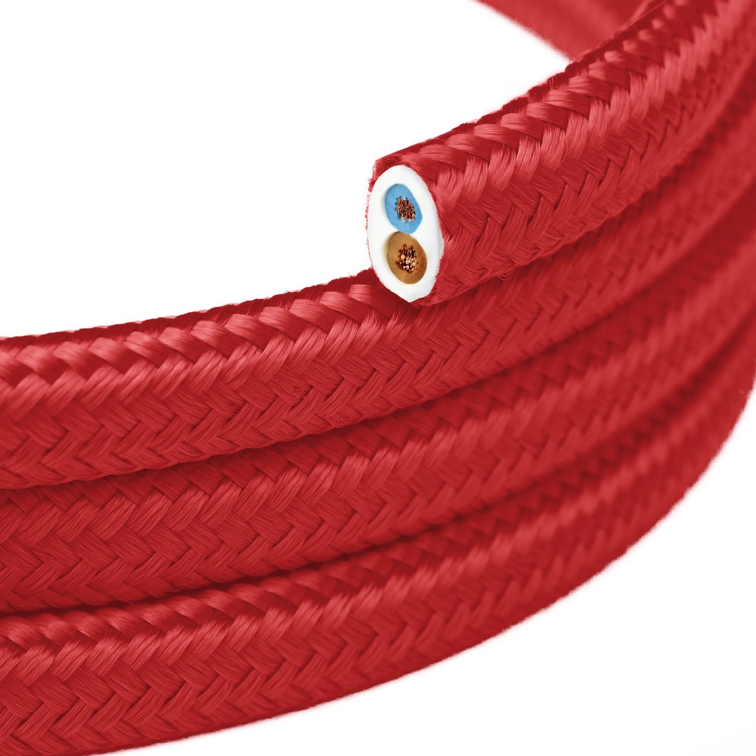 Câble d'éclairage recouvert de textile plat Rouge Feu Brillant - PM09