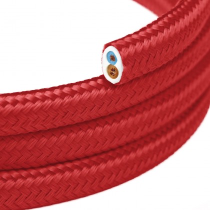 Câble d'éclairage recouvert de textile plat Rouge Feu Brillant - PM09