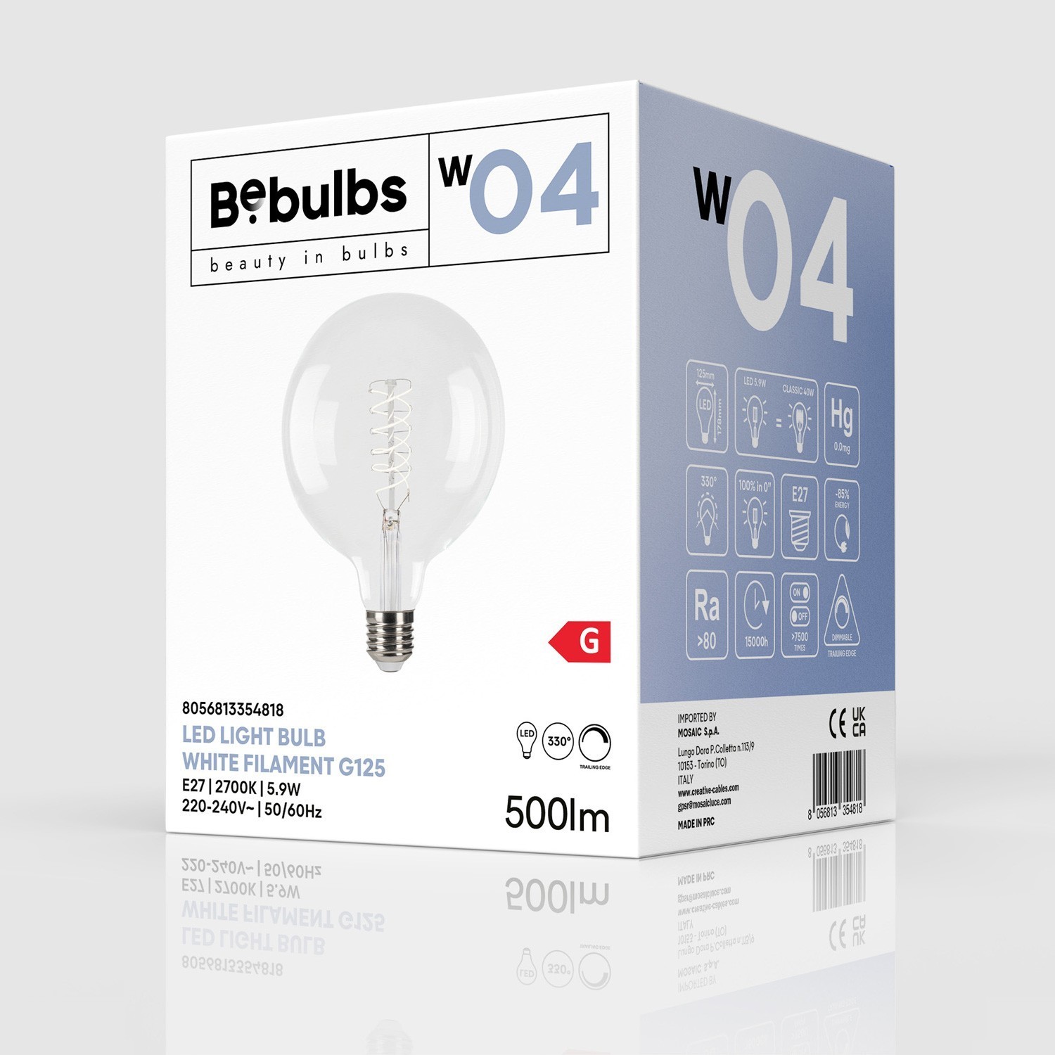 Ampoule LED Filament Blanc Globe G125 5,9W 500Lm E27 2700K Dimmable - W04