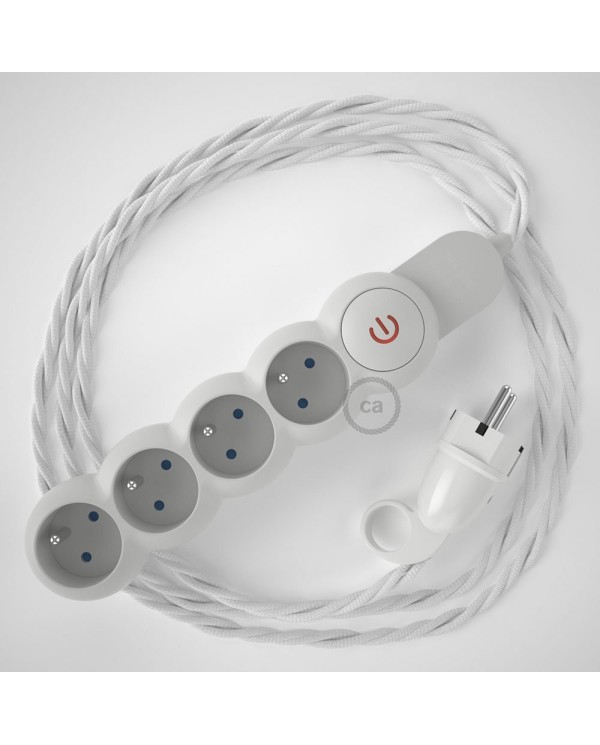 Bloc multiprise avec câble en tissu de couleur effet soie Blanc TM01 et fiche schuko avec anneau confort