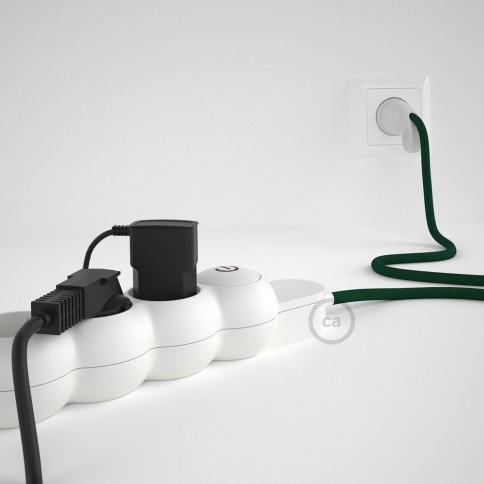 Bloc multiprise avec câble en tissu Effet Soie Vert Foncé RM21 et fiche schuko avec anneau confort