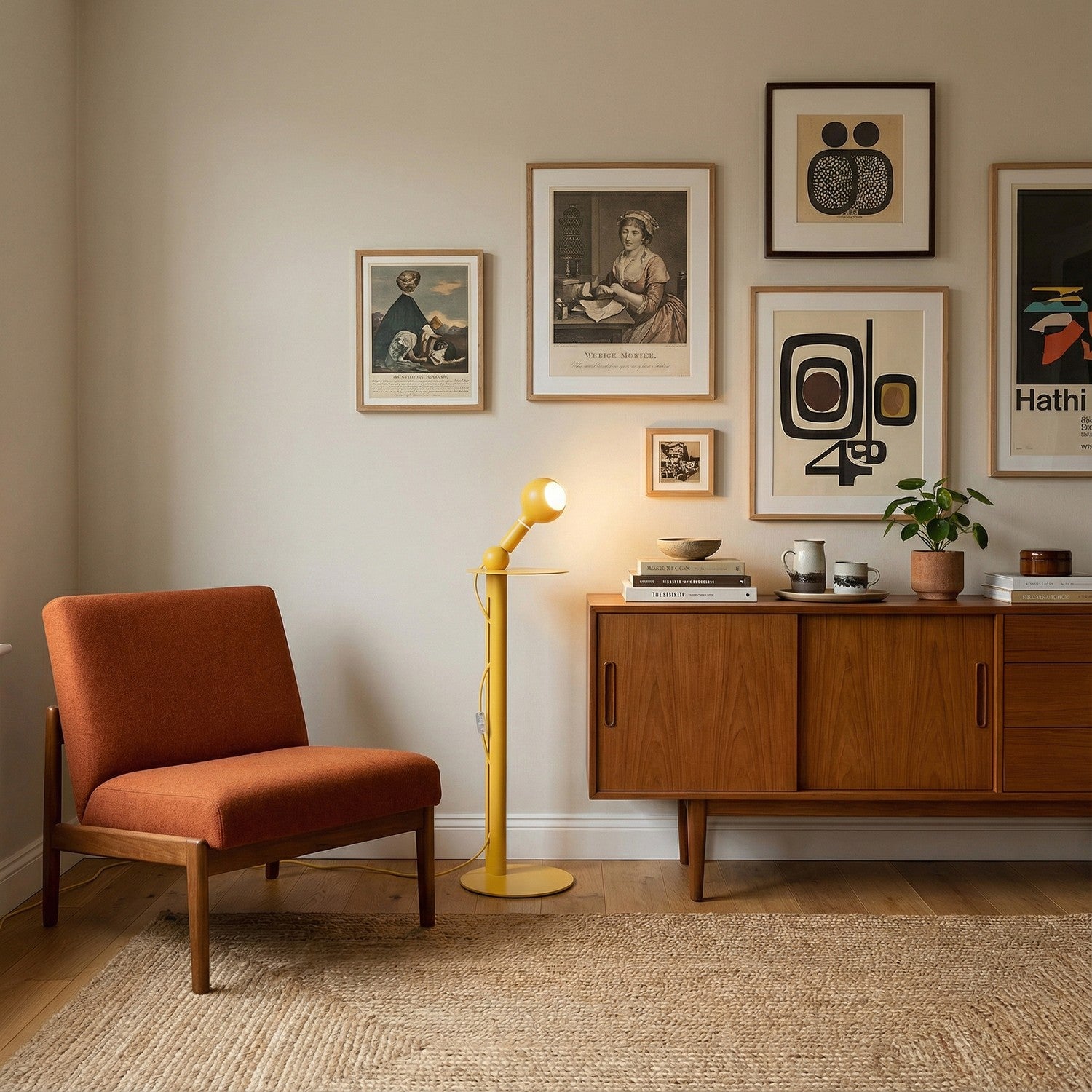 Rocco - Lampadaire avec fiche UK et ampoule Camo - Jaune