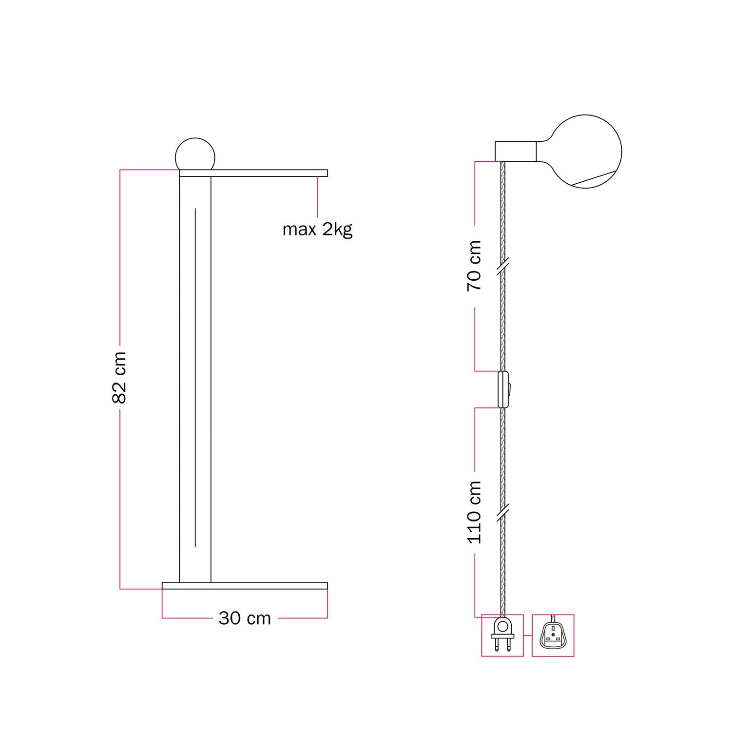 Rocco - Lampadaire avec fiche UK et ampoule Camo - Jaune
