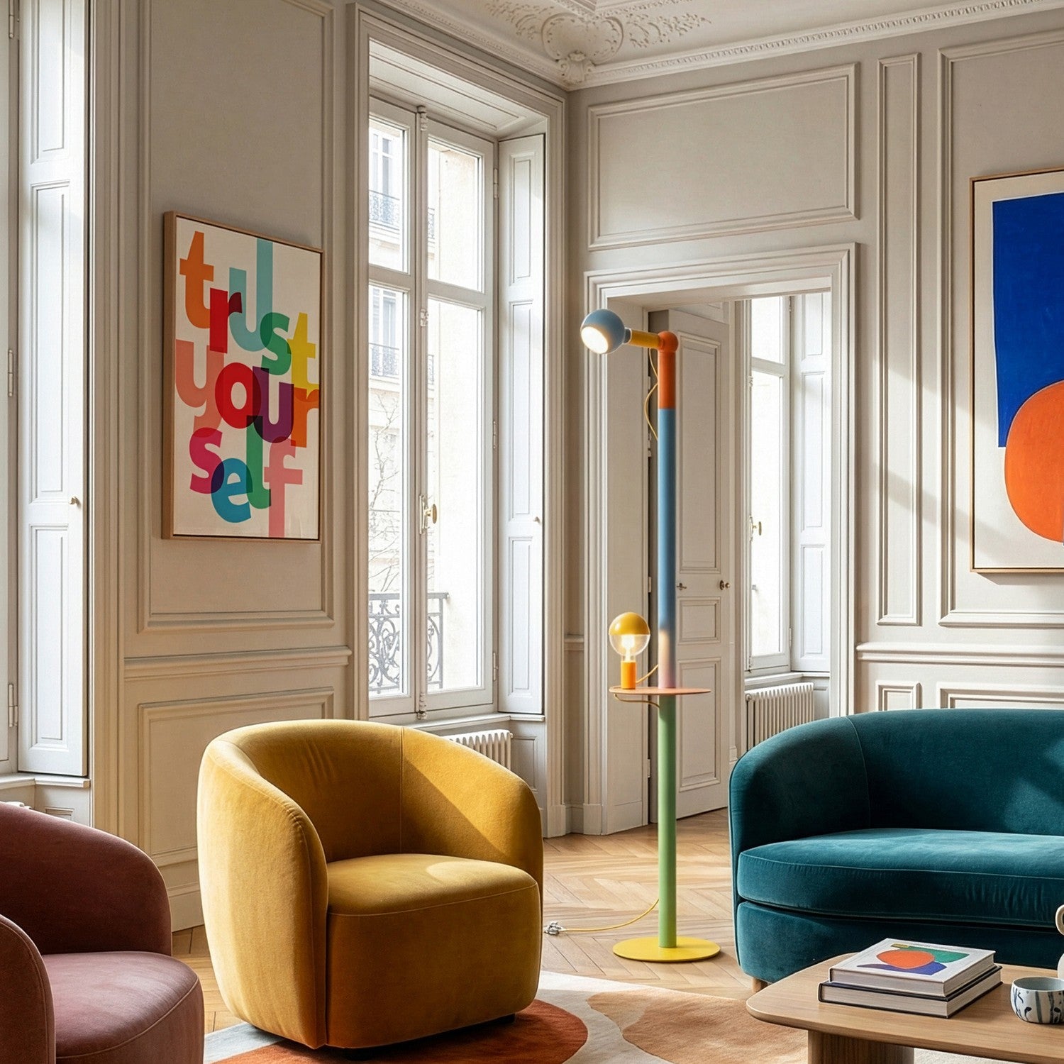 Rocco XXL - Lampadaire multicolore avec fiche UK et ampoule Maria et Camo