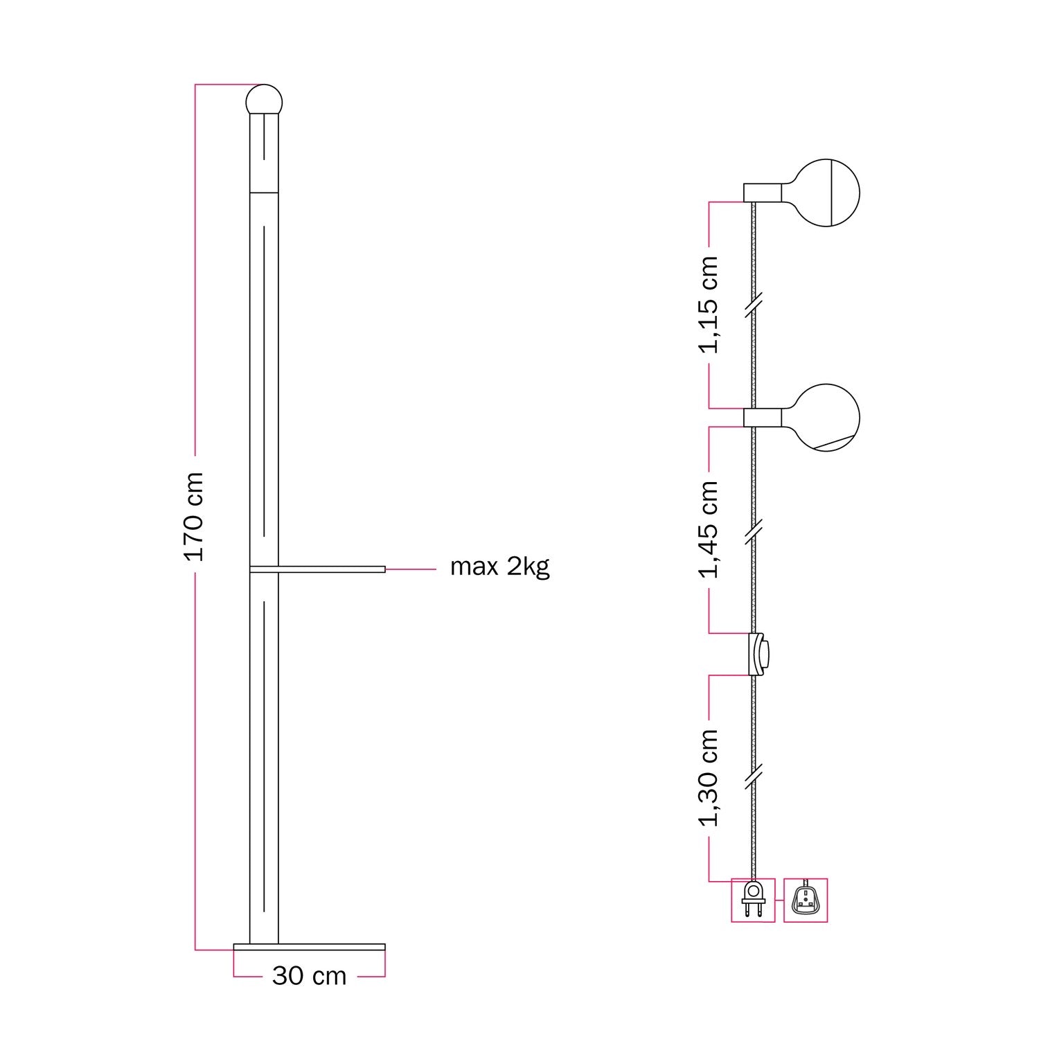 Rocco XXL - Lampadaire multicolore avec fiche UK et ampoule Maria et Camo