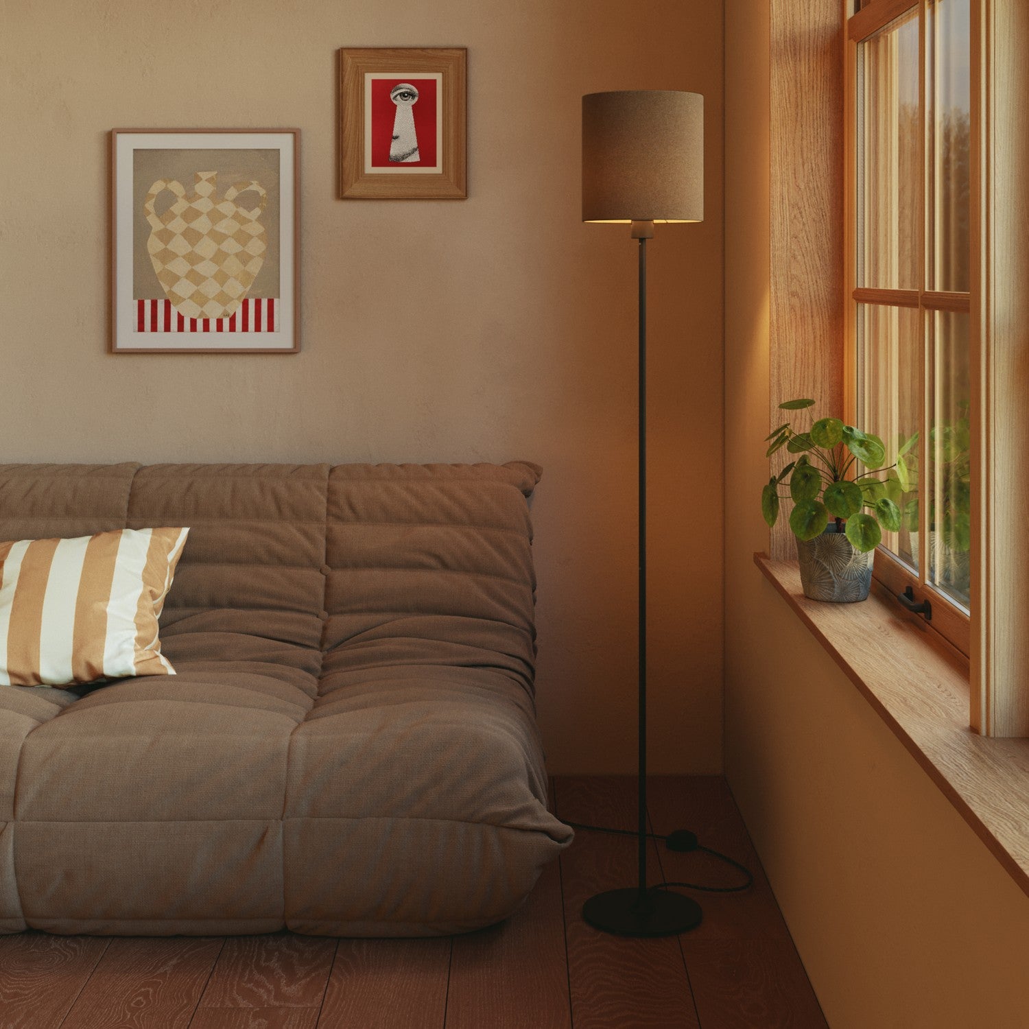 Paralume Cilindro M in tessuto con attacco E27 - Made in Italy - Lana Marrone