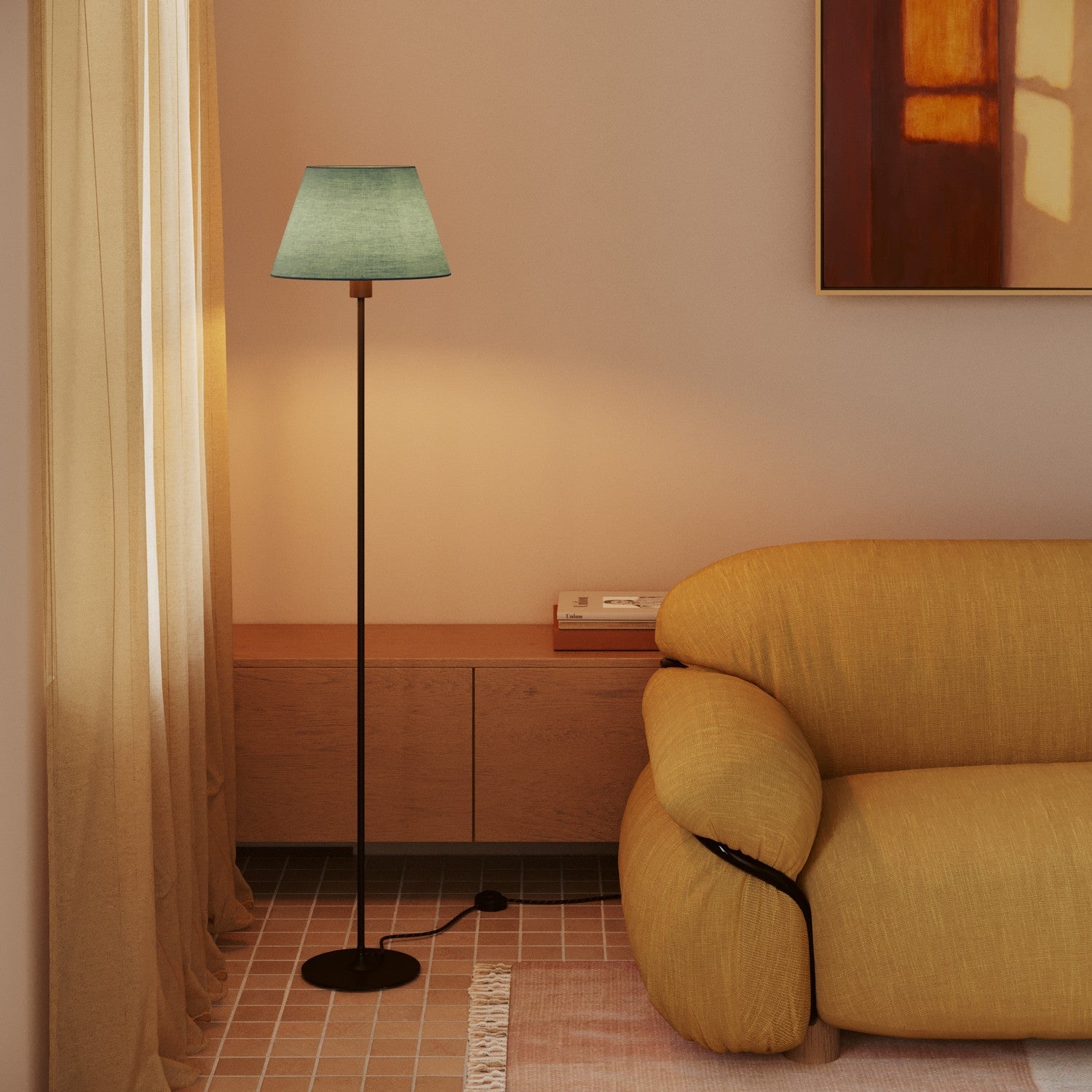 Paralume Impero M in tessuto per lampada da terra con attacco E27 - Made in Italy - Teletta Verde Dubbio