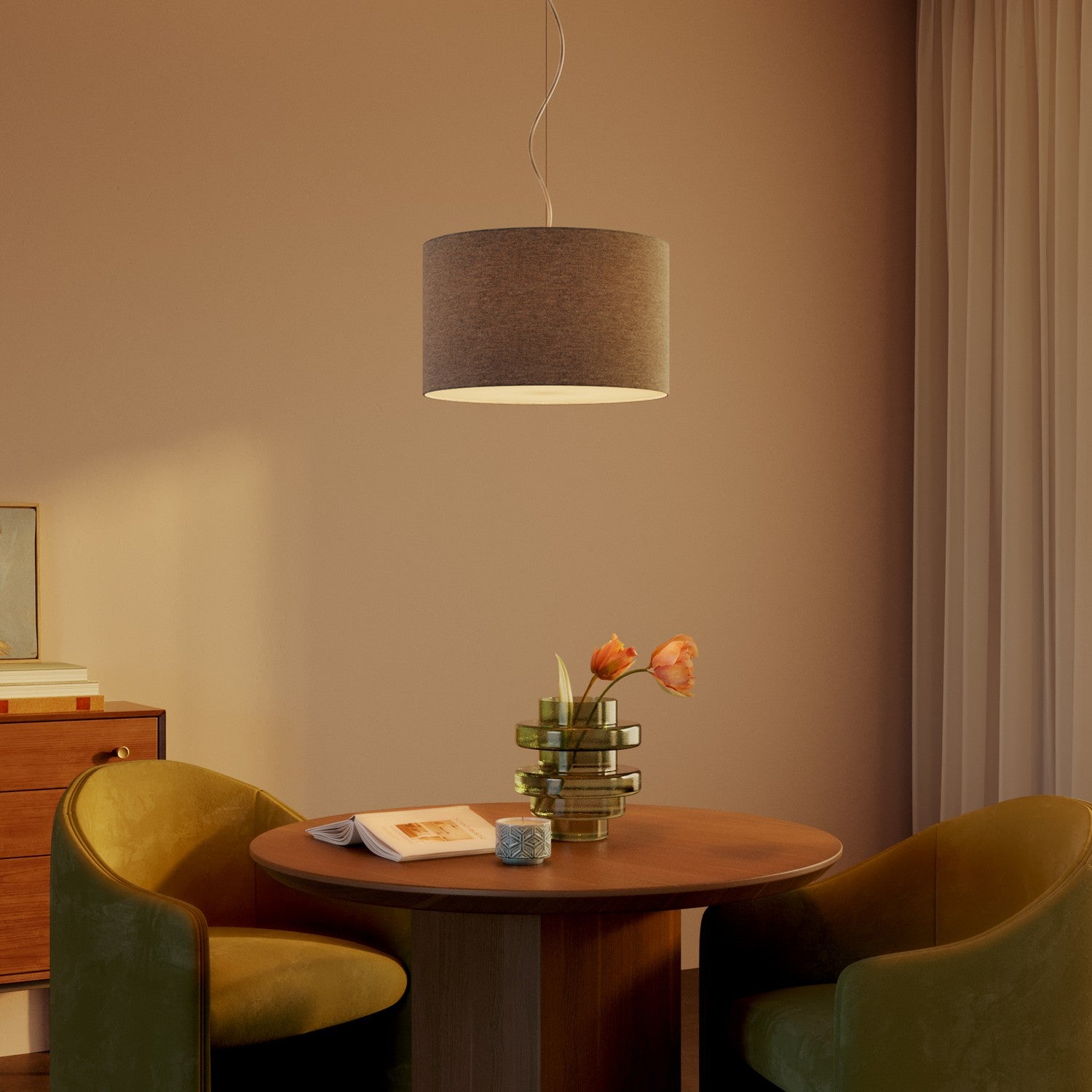 Lampada a sospensione con paralume in tessuto Cilindro Small - Made in Italy - Lana Grigio Chiaro Si