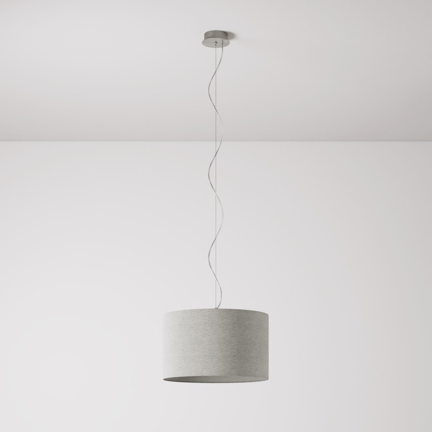 Lampada a sospensione con paralume in tessuto Cilindro Small - Made in Italy - Lana Grigio Chiaro No