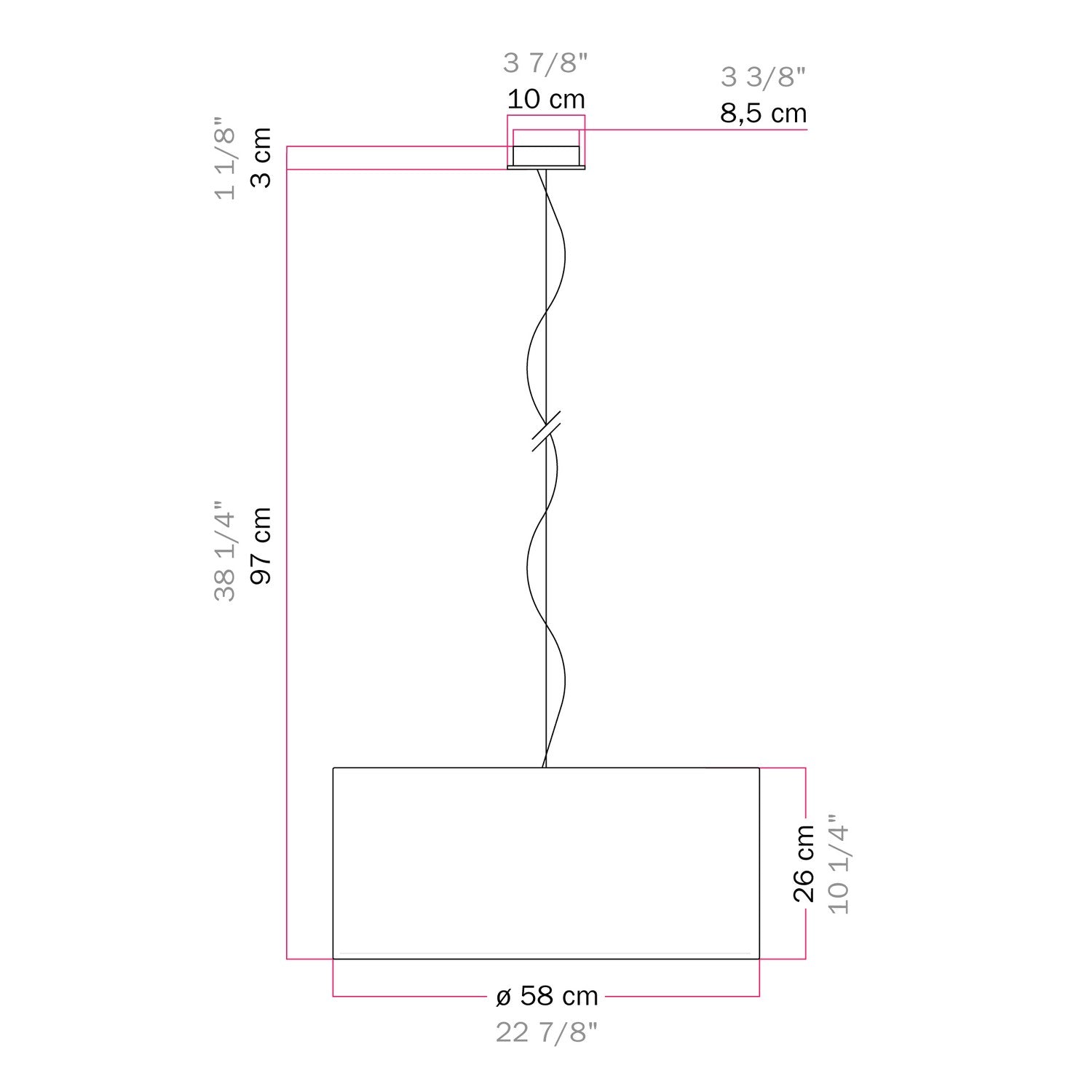 Lampada a sospensione con paralume in tessuto Cilindro Large - Made in Italy - Arenal Tortora Si