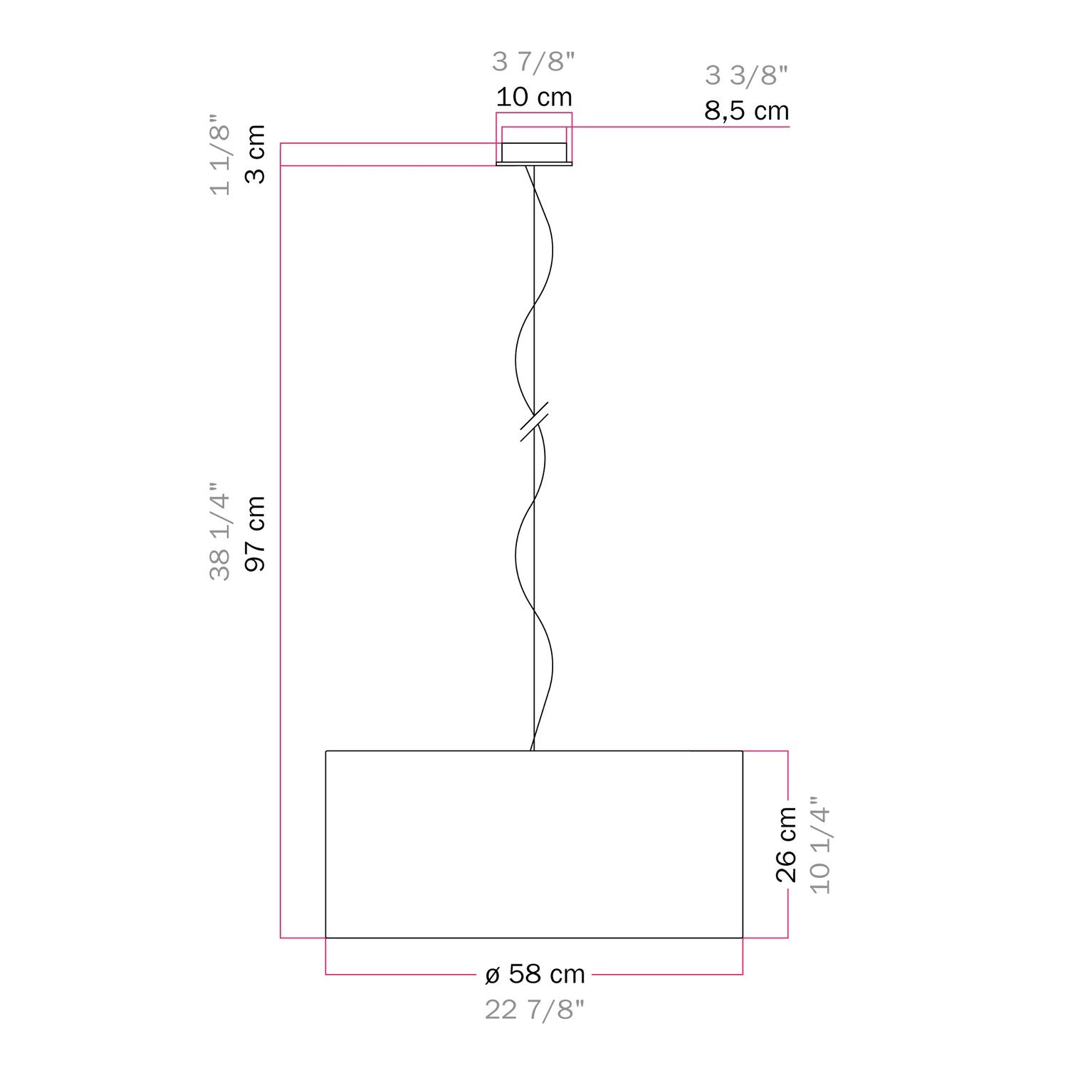 Lampada a sospensione con paralume in tessuto Cilindro Large - Made in Italy - Teletta Verde Dubbio No
