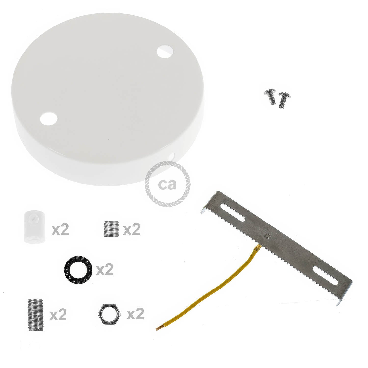 Kit rosone cilindrico in metallo a 2 fori - Bianco lucido Cilindrico