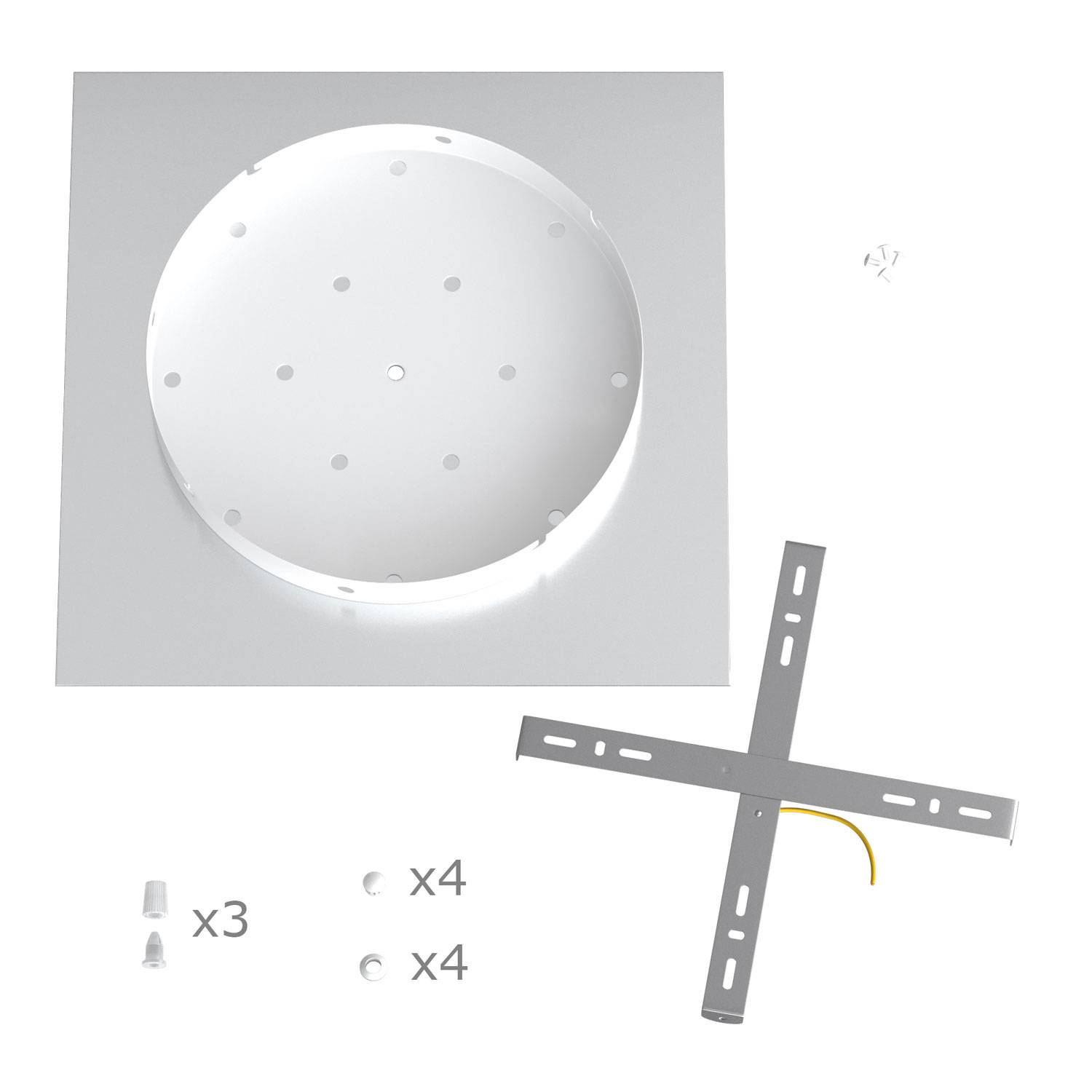 Rosone XXL Rose-One quadrato, 400 mm con 3 fori in linea e 4 fori laterali - Dibond Acciaio satinato Bianco