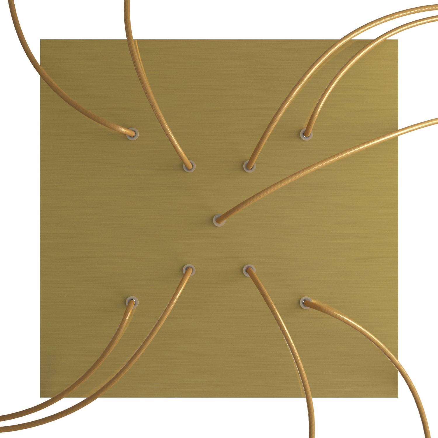 Rosone XXL Rose-One quadrato, 400 mm con 9 fori a X e 4 fori laterali - Dibond Ottone satinato Bianco