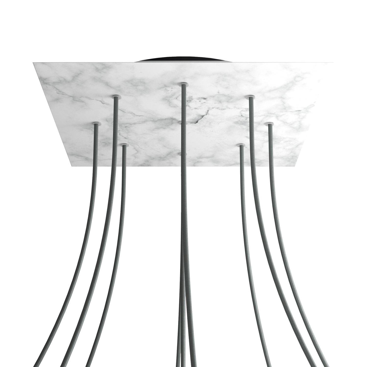 Rosone XXL Rose-One quadrato, 400 mm con 9 fori e 4 fori laterali - Marmo Carrara Nero