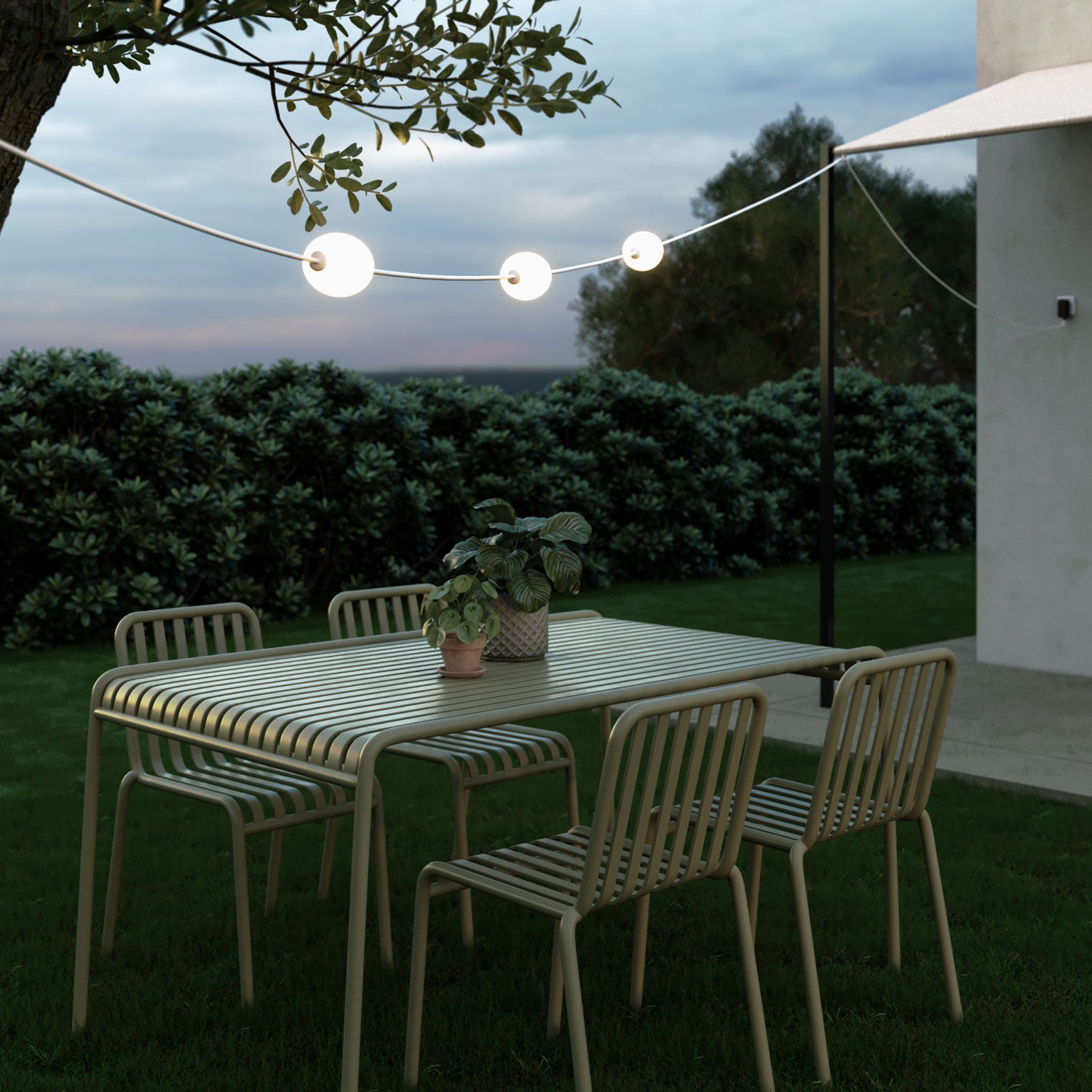 Catena luminosa 3 punti luce da esterno IP67 Bianco sabbia - Marina3