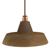 Lampada a sospensione completa di cavo tessile, paralume in ceramica Industriale e finiture in metallo - Effetto corten