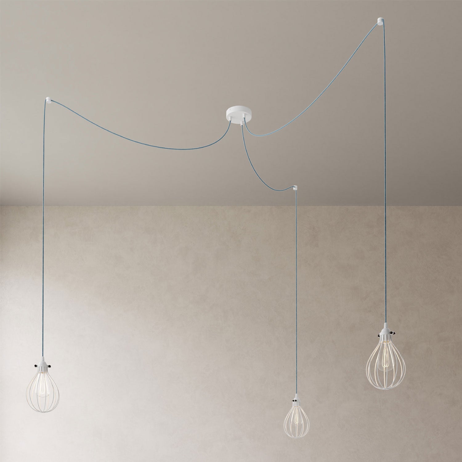 Spider - Lampada a sospensione multipla a 3 cadute con paralume Drop - Bianco