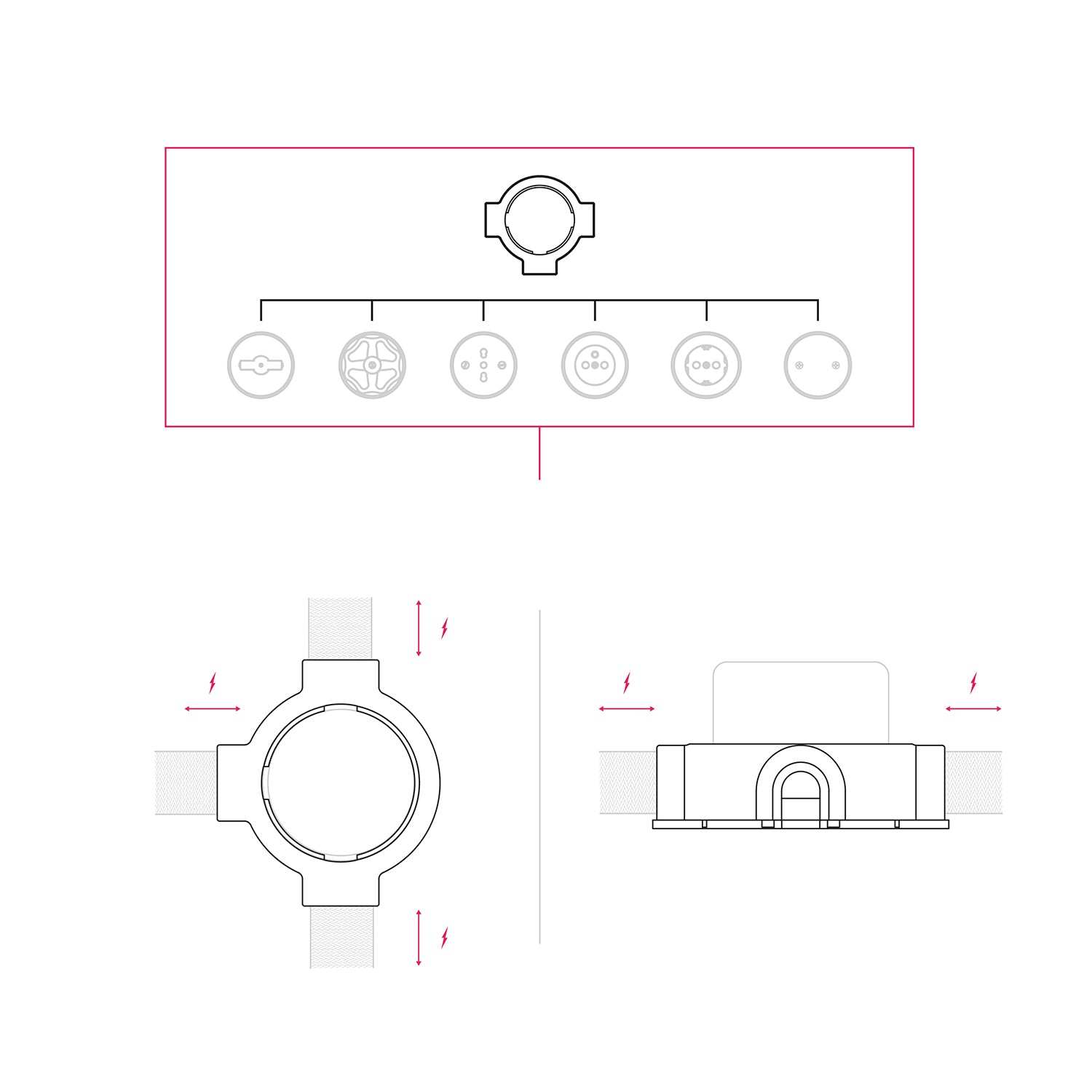 Base in porcellana bianca per presa elettrica e interruttore/deviatore compatibile con Creative-Tubes - da 1 a 4 uscite 3