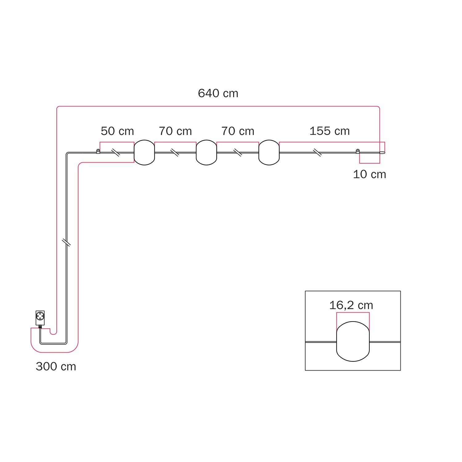 Catena luminosa 3 punti luce da esterno IP67 Rosso Stella Marina - Marina3 Cherry 70 cm