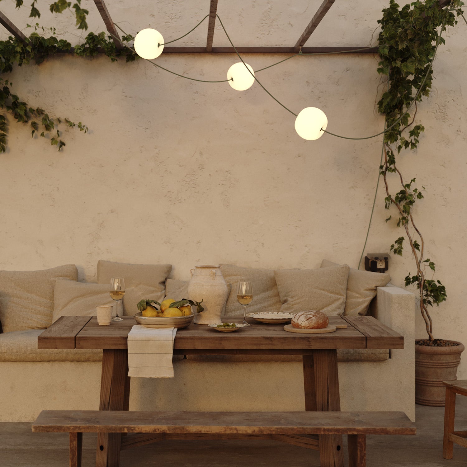Catena luminosa 3 punti luce da esterno IP67 Verde Oliva - Marina3 Cherry 140 cm