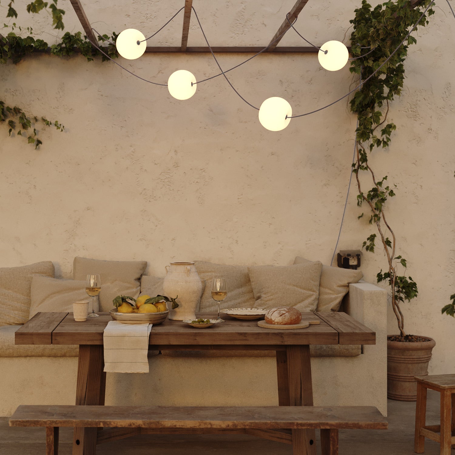 Catena luminosa 4 punti luce da esterno IP67 Grigio - Marina4 Cherry 140 cm