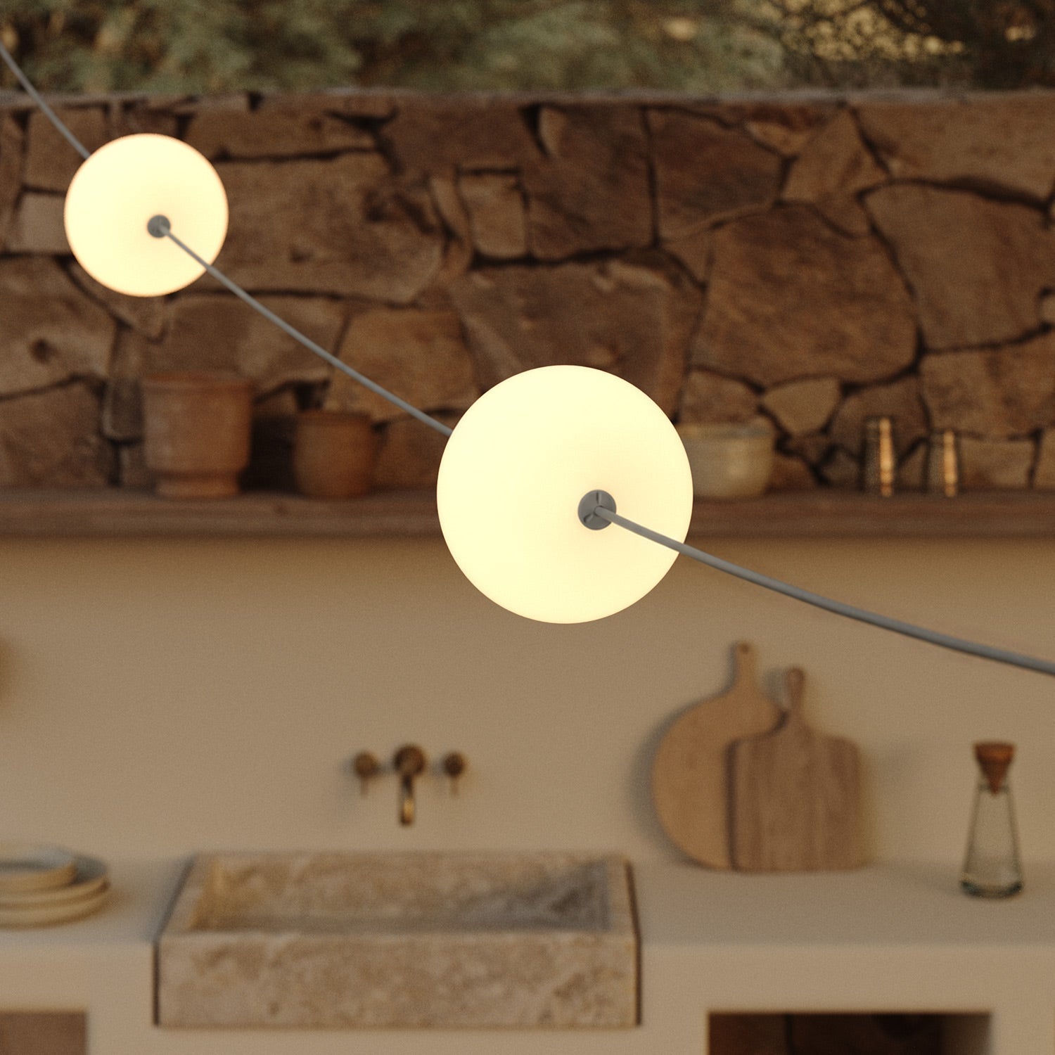 Catena luminosa 4 punti luce da esterno IP67 Grigio - Marina4 Cherry 140 cm