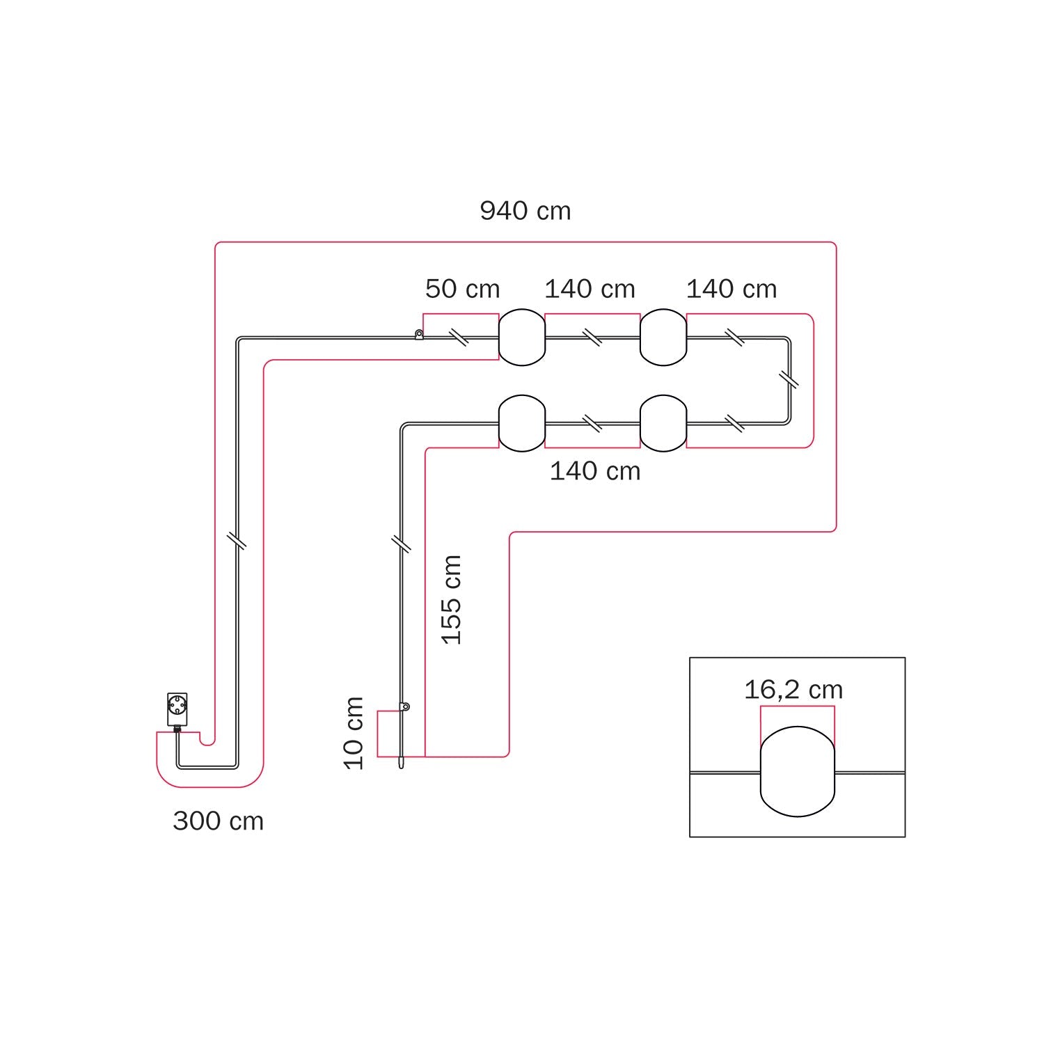 Catena luminosa 4 punti luce da esterno IP67 Grigio - Marina4 Cherry 140 cm