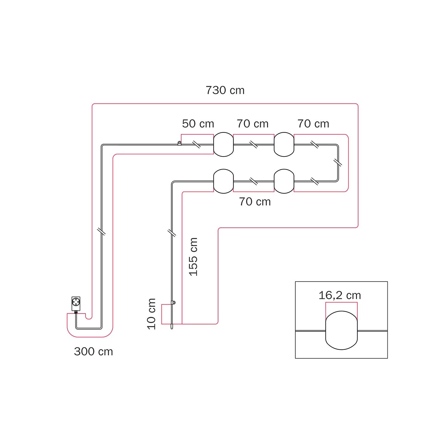 Catena luminosa 4 punti luce da esterno IP67 Grigio - Marina4 Cherry 70 cm