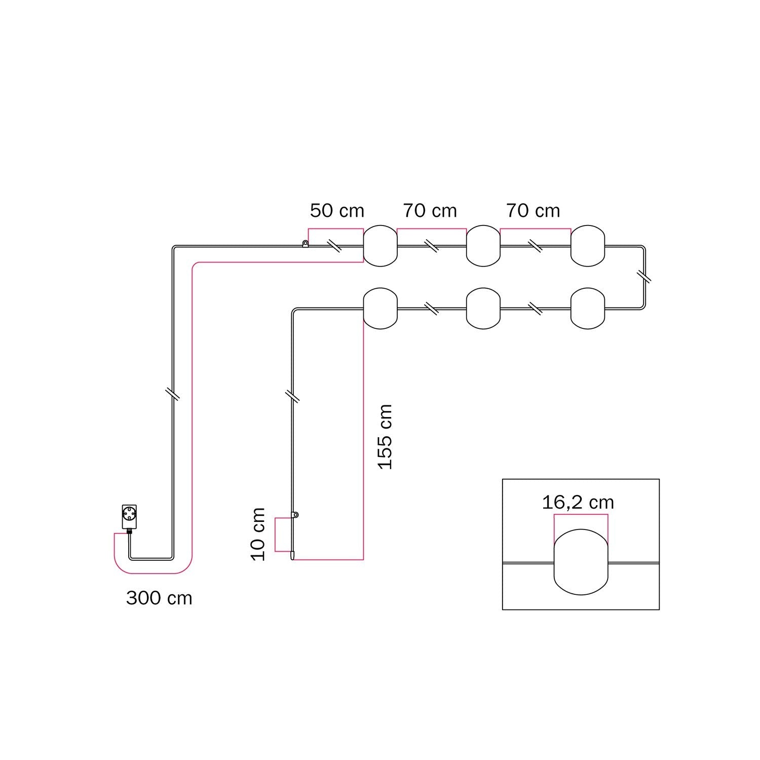 Catena luminosa 6 punti luce da esterno IP67 Verde Oliva - Marina6 Cherry