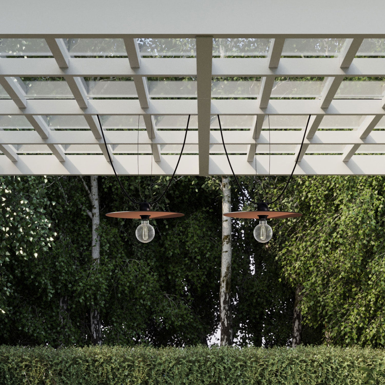 Catenaria Modulair da esterno IP65 con 2 paralumi e rosone - Rame e Bronzo